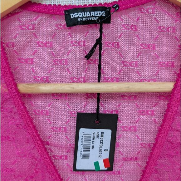 NWT Dsquared2 Pink All-Over Monogram Sheer Logo Long Sleeve Body, size S - Picture 4 of 6
